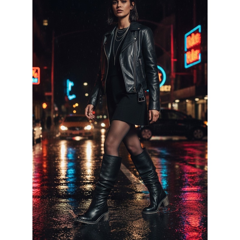 Free People Essential Tall Slouch Boot Womens 7 EU 37 Black Leather Zip Spain - Picture 12 of 16